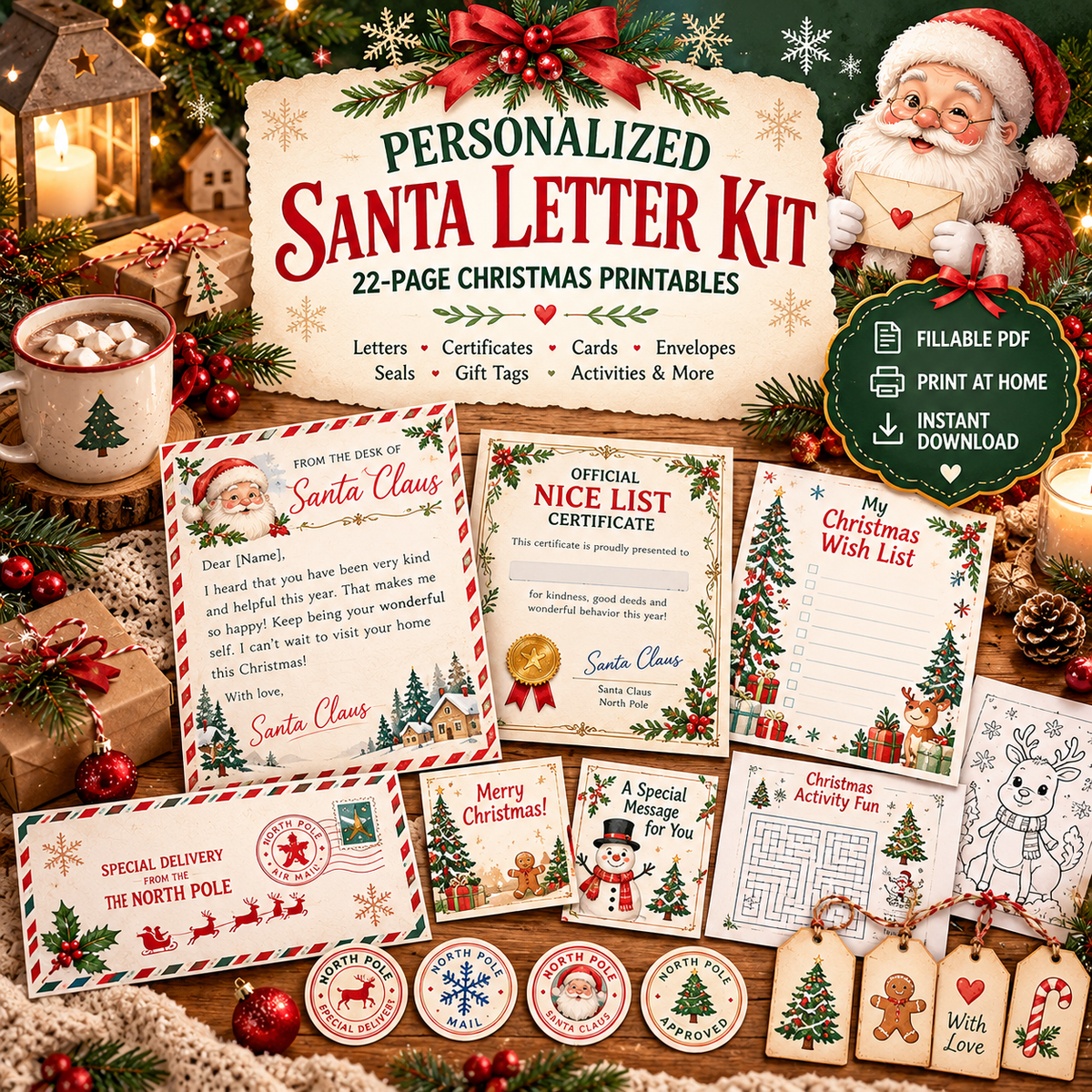 Personalized Santa Letter Printable Kit – 22-Page Christmas Bundle