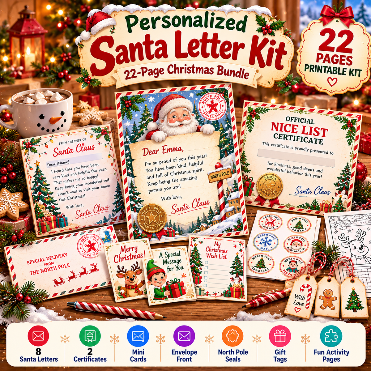 Personalized Santa Letter Printable Kit – 22-Page Christmas Bundle