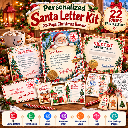 Personalized Santa Letter Printable Kit – 22-Page Christmas Bundle