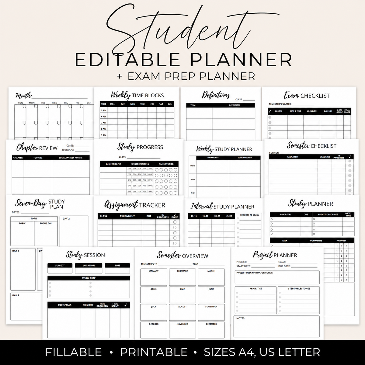 Printable Student Exam Planner Kit